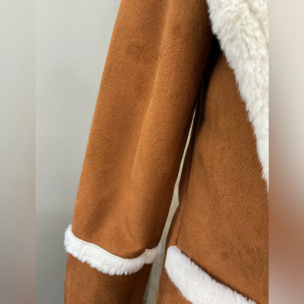 CHASER NEW Women's Whisky Brown and White Faux Shearling Jacket Size S Vegan - Picture 5 of 11